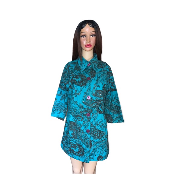 Gandy Couture Peacock /Floral Print Button-Down Shirt, Size S - Picture 6 of 16